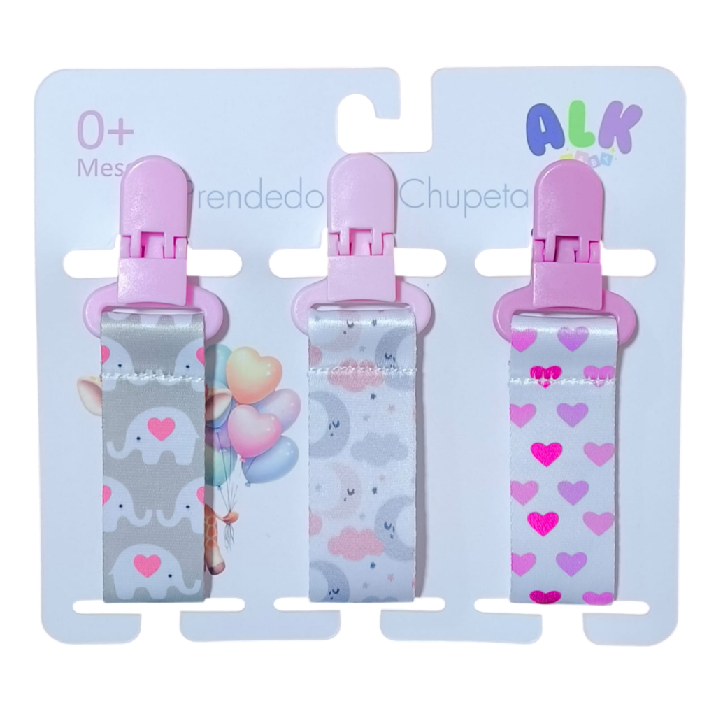 Kit 3 Prendedores de Chupeta Bico Bebê Menina Mam Buba Avent Lillo Lolly Premium