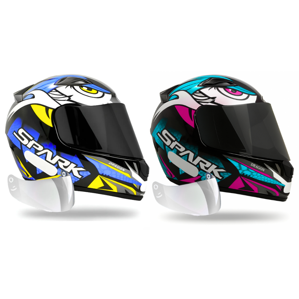 Kit Capacete Moto Ebf Spark Dragon Tiffany E Dragon Azul Mais Viseira Fumê