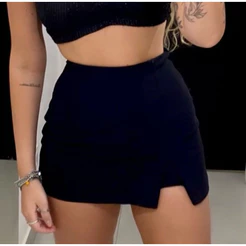 SHORT SAIA CINTURA ALTA FENDA LATERAL MODA VERAO. LOOK NATAL ,RÉVEILLON VERMELHA PRETO MARROM AZUL ROSA NUDE