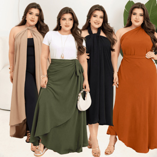 Saia Plus Size Longa Transpassada De Amarrar Vira Vestido Soltinha em Oferta na Shopee