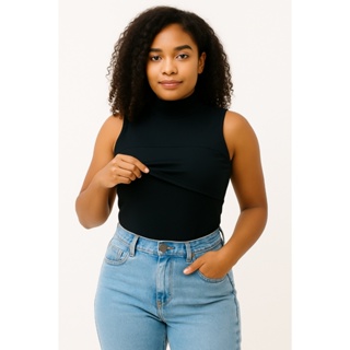 Blusa Amamentação Sem Manga Gola Alta Canelado Premium Com Abertura Para Amamentar em Oferta na Shopee