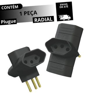 Plugue 3 Saídas Benjamin 3 Pinos (2P+T) 10A Preto Radial