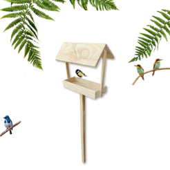 Comedouro de Passarinhos Livres Silvestres Alimentador de Aves Pequeno Madeira Pinus - 78x15x30Cm