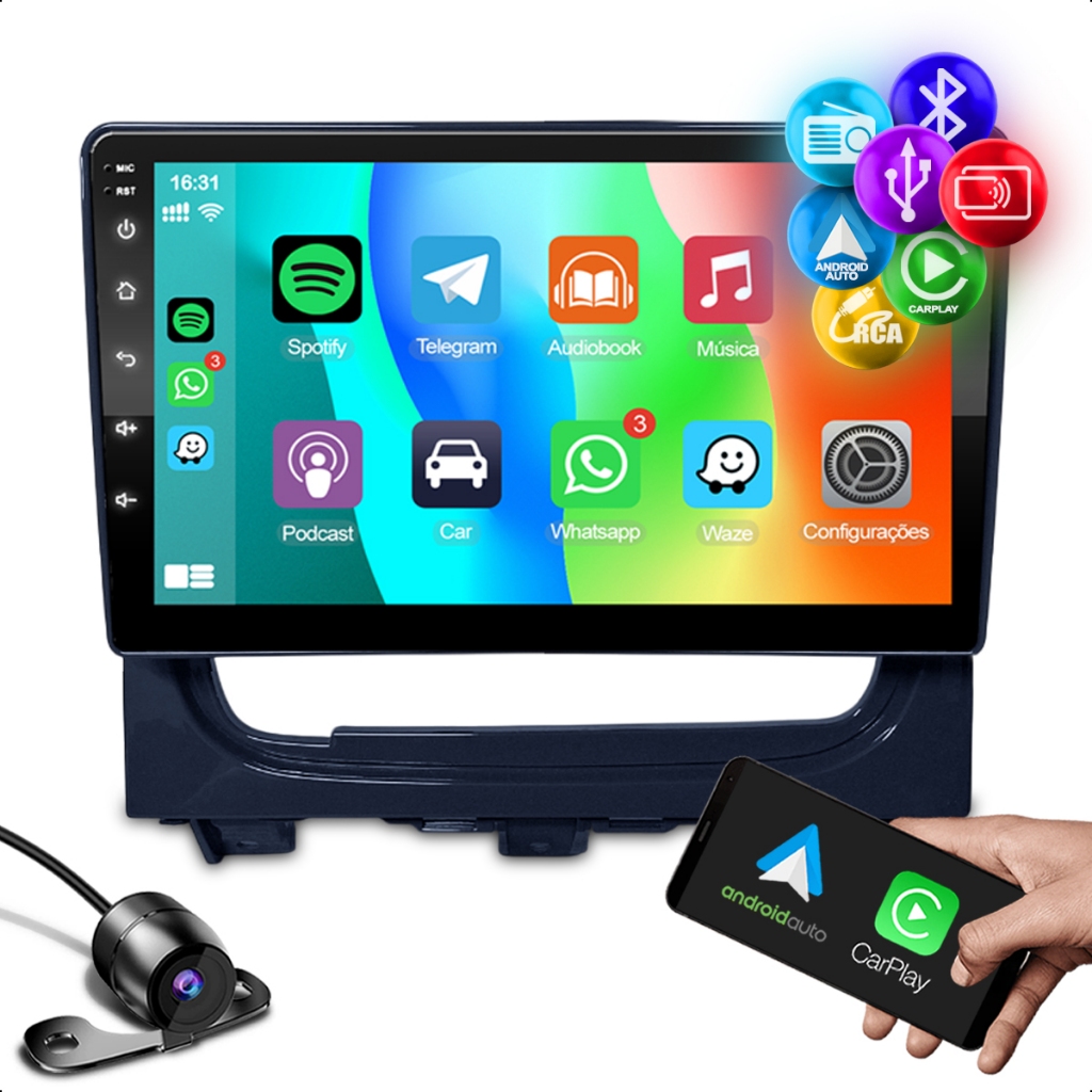 Multimidia Universal Carplay Android Auto 9 Polegadas + Moldura Fiat Palio Strada Siena Weekend