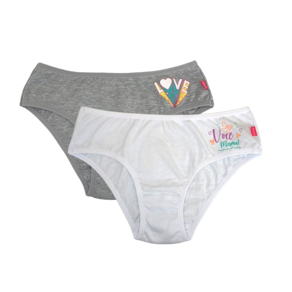 Kit c/ 2 Calcinhas Juvenil em meia malha estampada - 100% Algodão