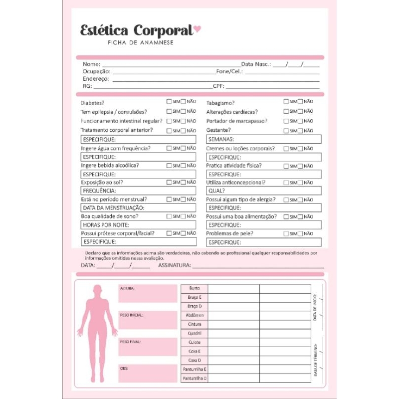 Bloco Ficha Anamnese Estética corporal com 100 folhas A5 em Oferta na Shopee