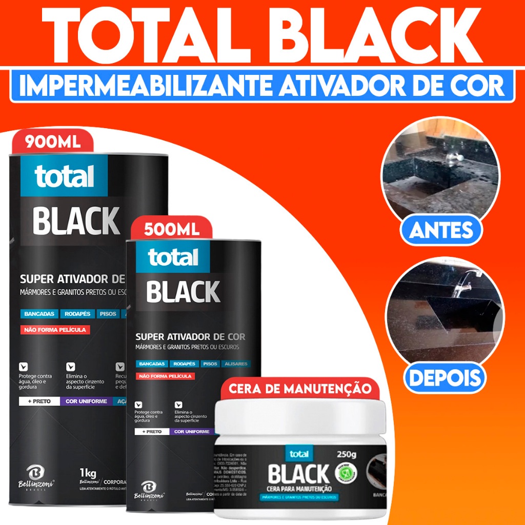 Total Black Bellinzoni 500ml e 900ml Ativador De Cor Nero Marquina Óleo + Cor marmore e granito cera em Oferta na Shopee