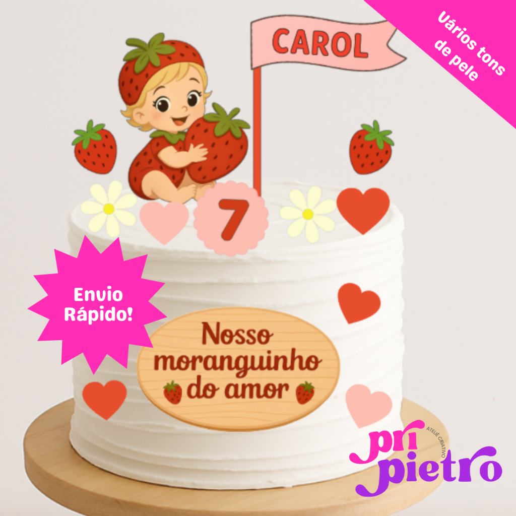 Topo de Bolo Personalizado Topo de Bolo Moranguinho Aniversário Moranguinho Topo Moranguinho