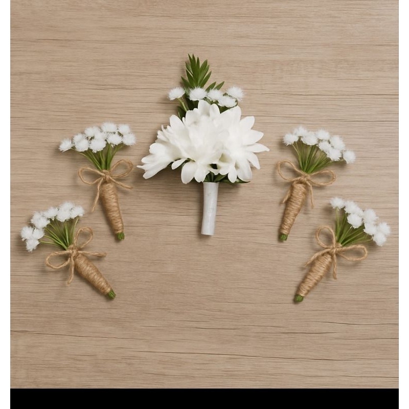 Lapela para Noivo e Padrinhos – Flor Branca Artesanal | Kit Casamento em Oferta na Shopee