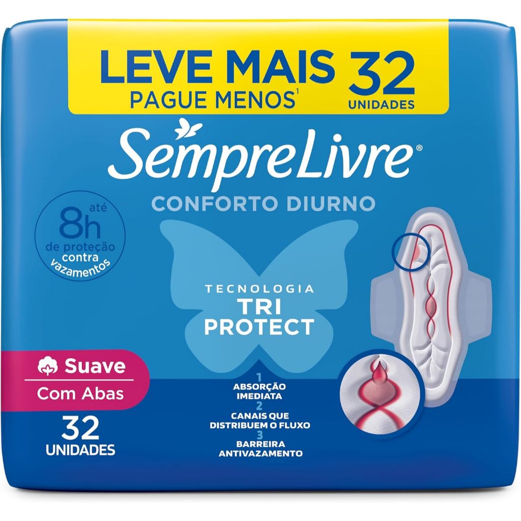 Absorvente Sempre Livre Adapt Plus Suave Abas com 32 Unidades em Oferta na Shopee