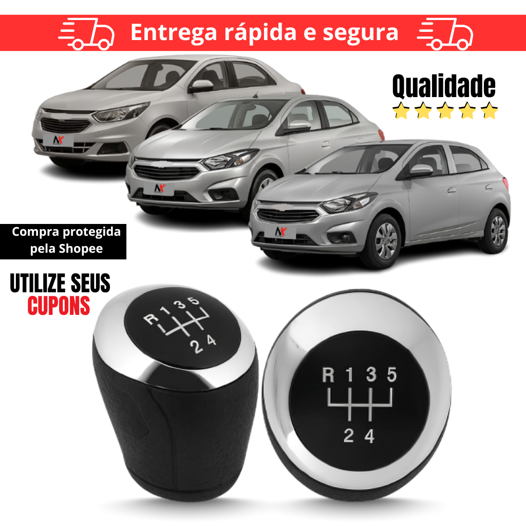 Manopla Bola de Cambio Onix 2017 2018 2019 2020 5 Marcha Preto Cromado em Oferta na Shopee