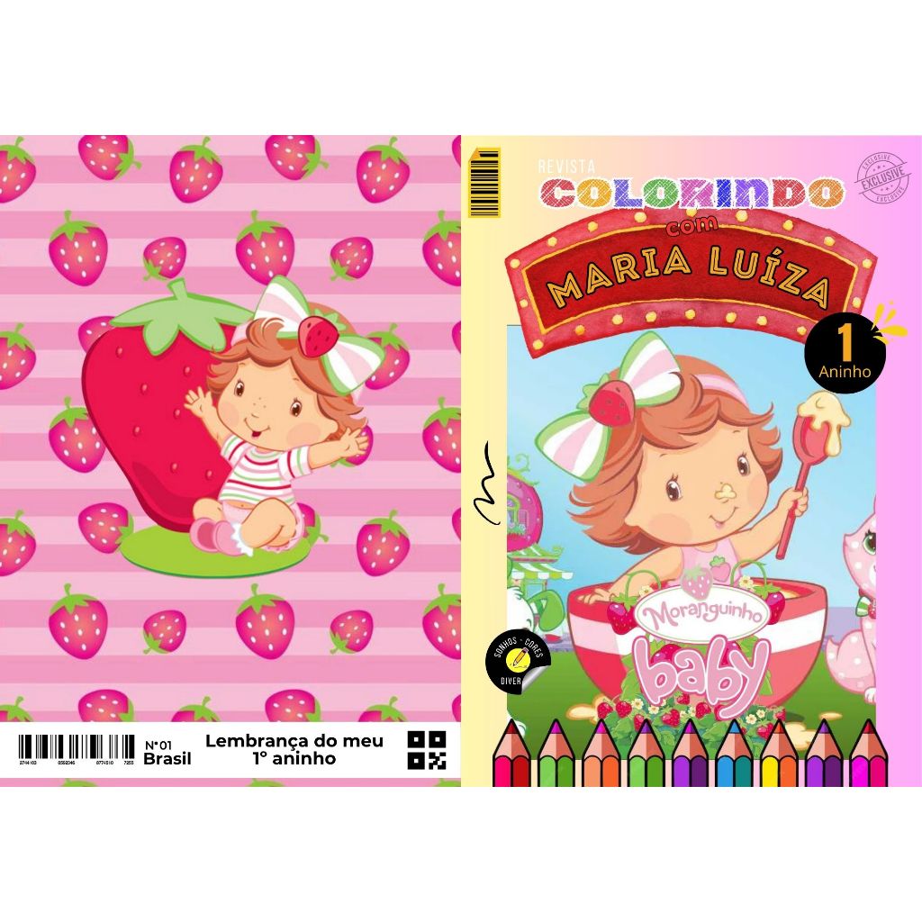20 Livrinho de Colorir Moranguinho Personalizado com Nome e Idade Festa Infantil Aniversário