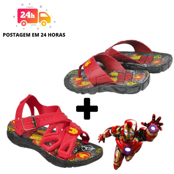 Kit Sandália e Chinelo Masculino Infantil Personagens Desenho Capitão America Confortável Macio Leve 25 ao 32