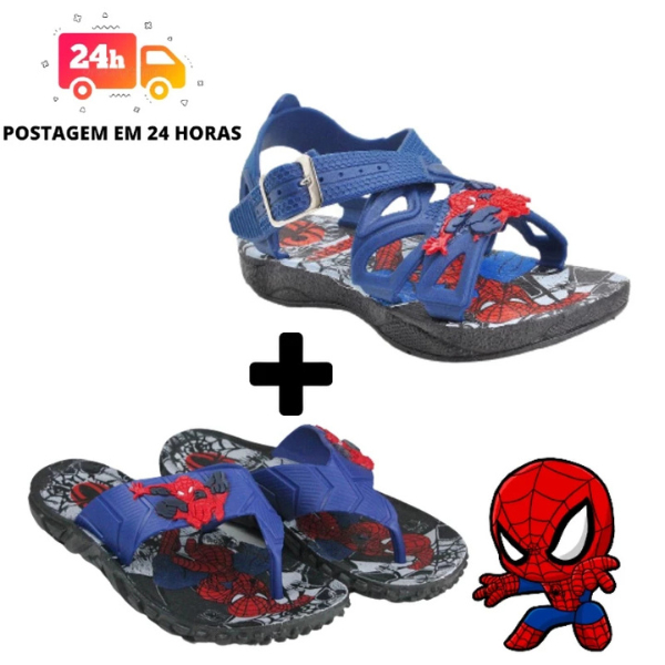 Kit Chinelo e Sandália Infantil Masculino Personagens Homem Aranha, Ben 10 Confortável Macio Leve Do 25 ao 32