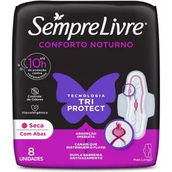 Absorvente Sempre Livre Adapt Noite e Dia Seca com Abas 8 Unidades