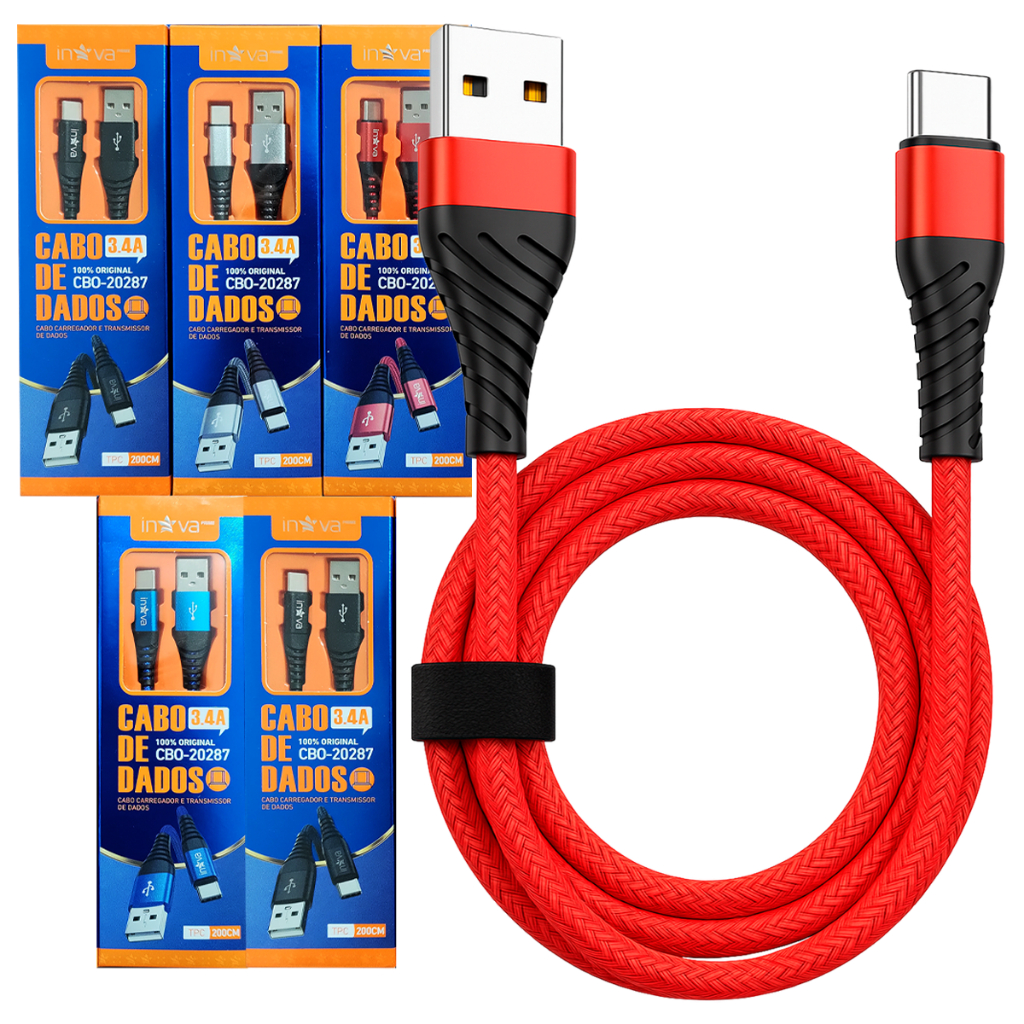 Kit 5 Cabos Carregador Tipo C Xiaomi Samsung 2 Metros Reforçado Cores Variadas - Mobile & Gadgets