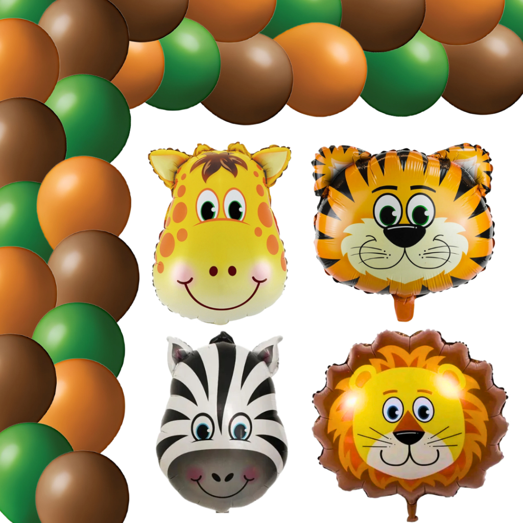 Kit Festa Safari Balão 9 Pol Arco de Balão Tema Selva Floresta Bexiga Decoração Infantil