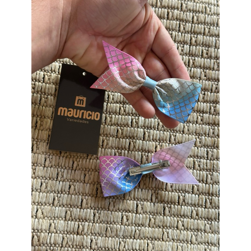 Presilhas de cabelo infantil azul rosa sereia kit com 2 unidades