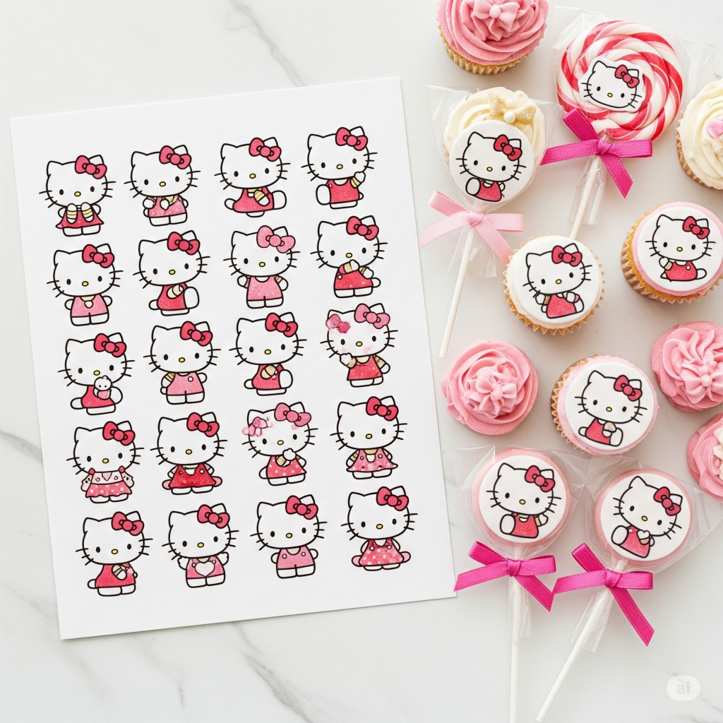 PAPEL ARROZ PERSONALIZADO DOCES HELLO KITTY  COM 20 UNIDADES