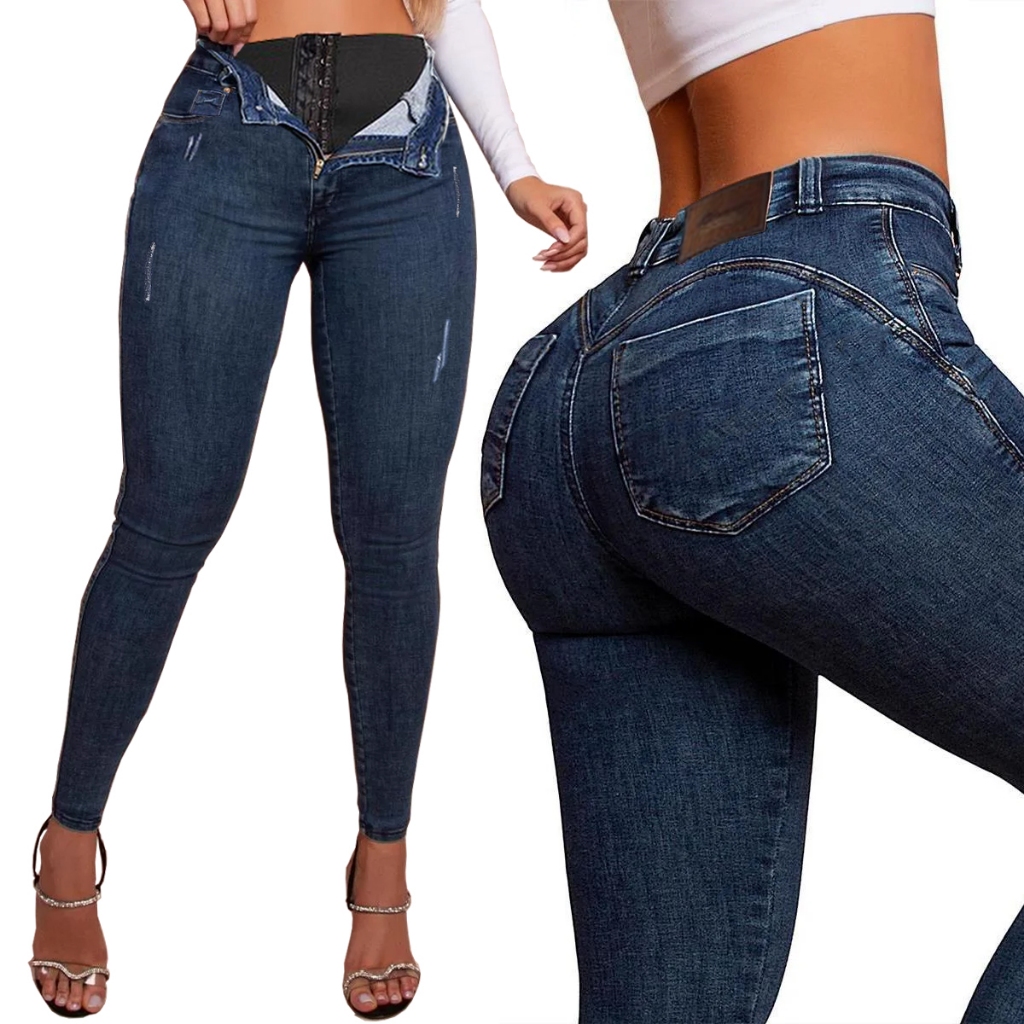 Calça Jeans Feminina Sawary Super Lipo Cintura Alta Original em Oferta na Shopee