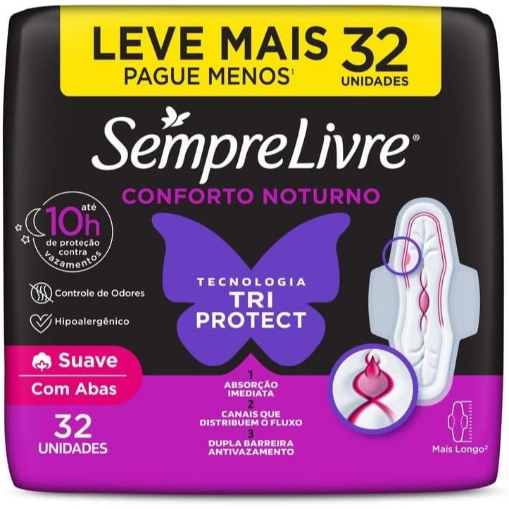 Absorvente Sempre Livre Adapt Noite/Dia Suave com Abas Leve 32 Pague 24 Unidades em Oferta na Shopee