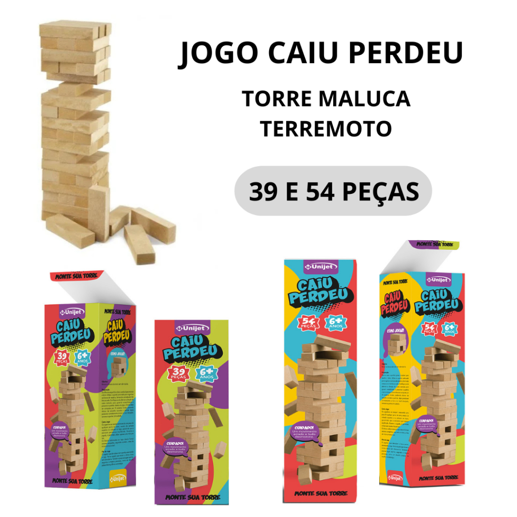 Jogo Caiu Perdeu Torre de Madeira Terremoto que Estimula a Coordenação Motora