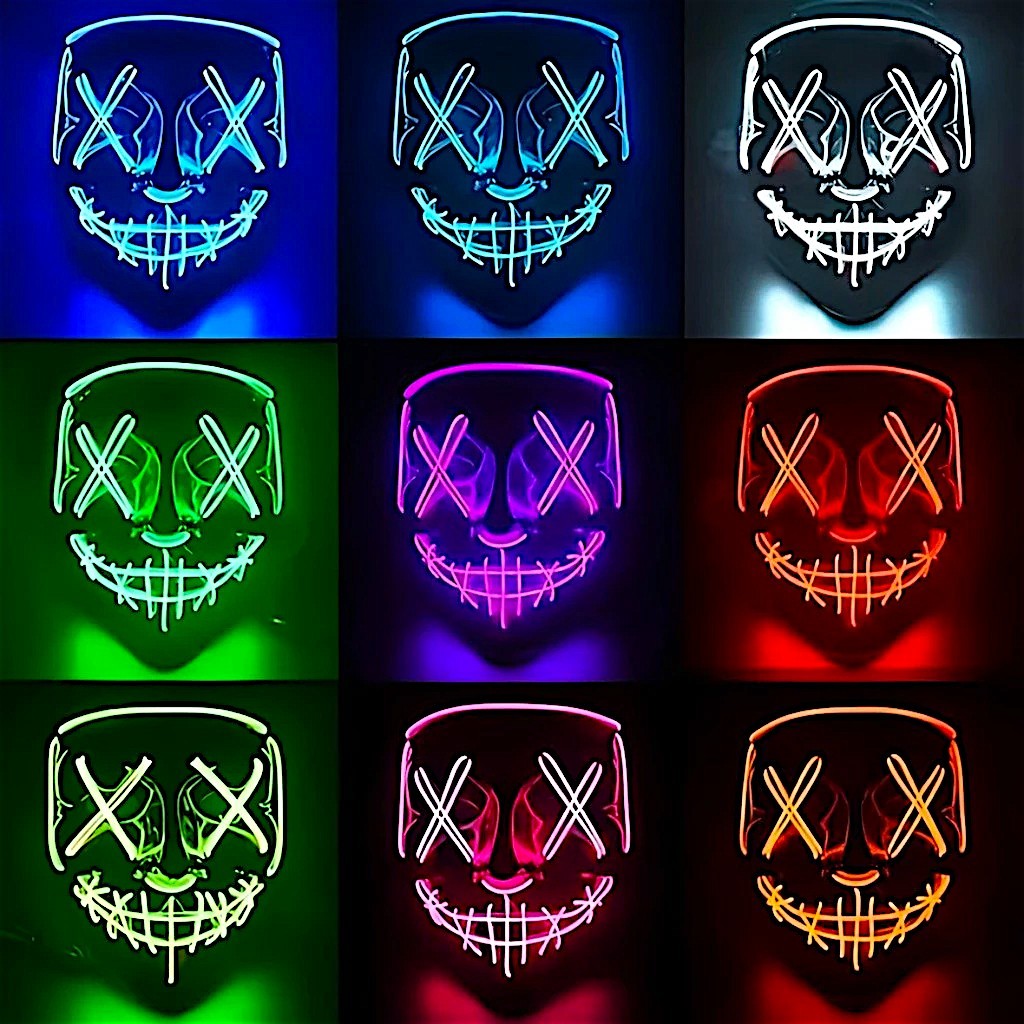 Máscara de Halloween com LED Fantasia Neon Cosplay preta festivais Festa Balada