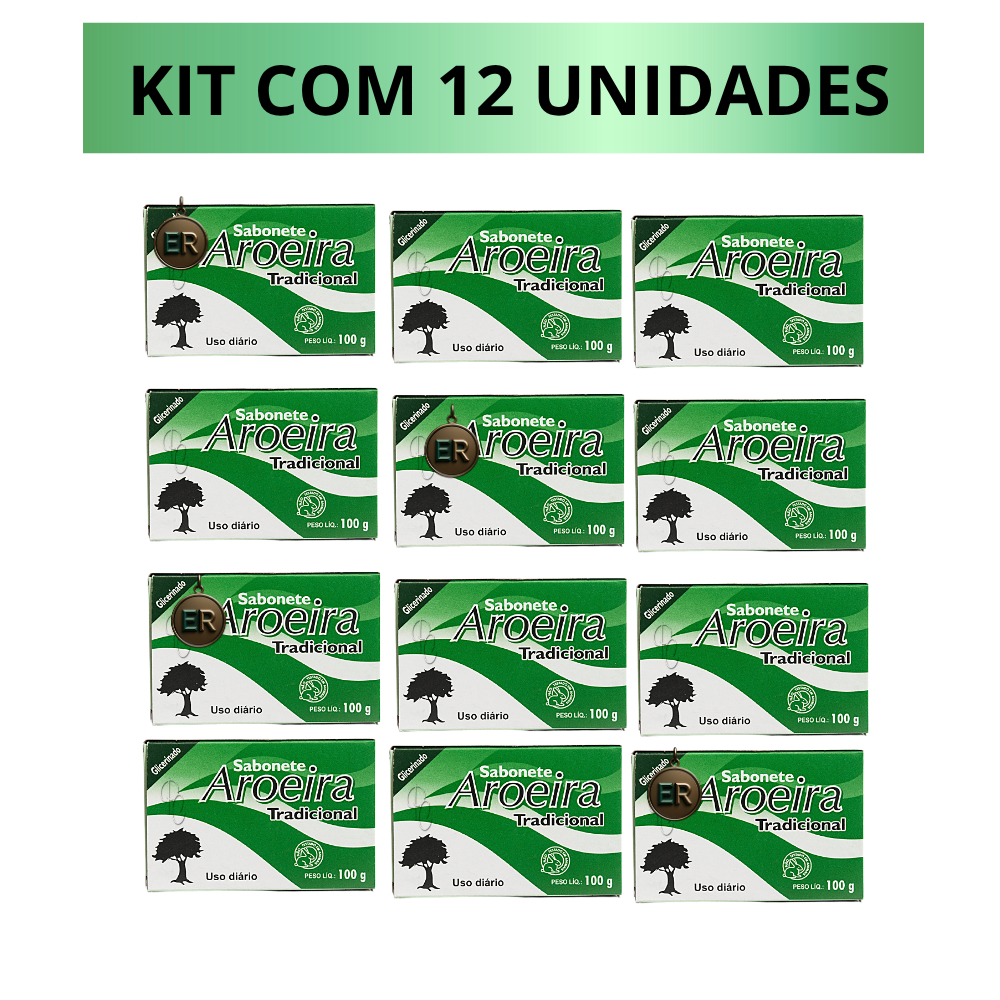 Kit com 12 Sabonete em Barra Aroeira Cicatrizante Facial e Corporal