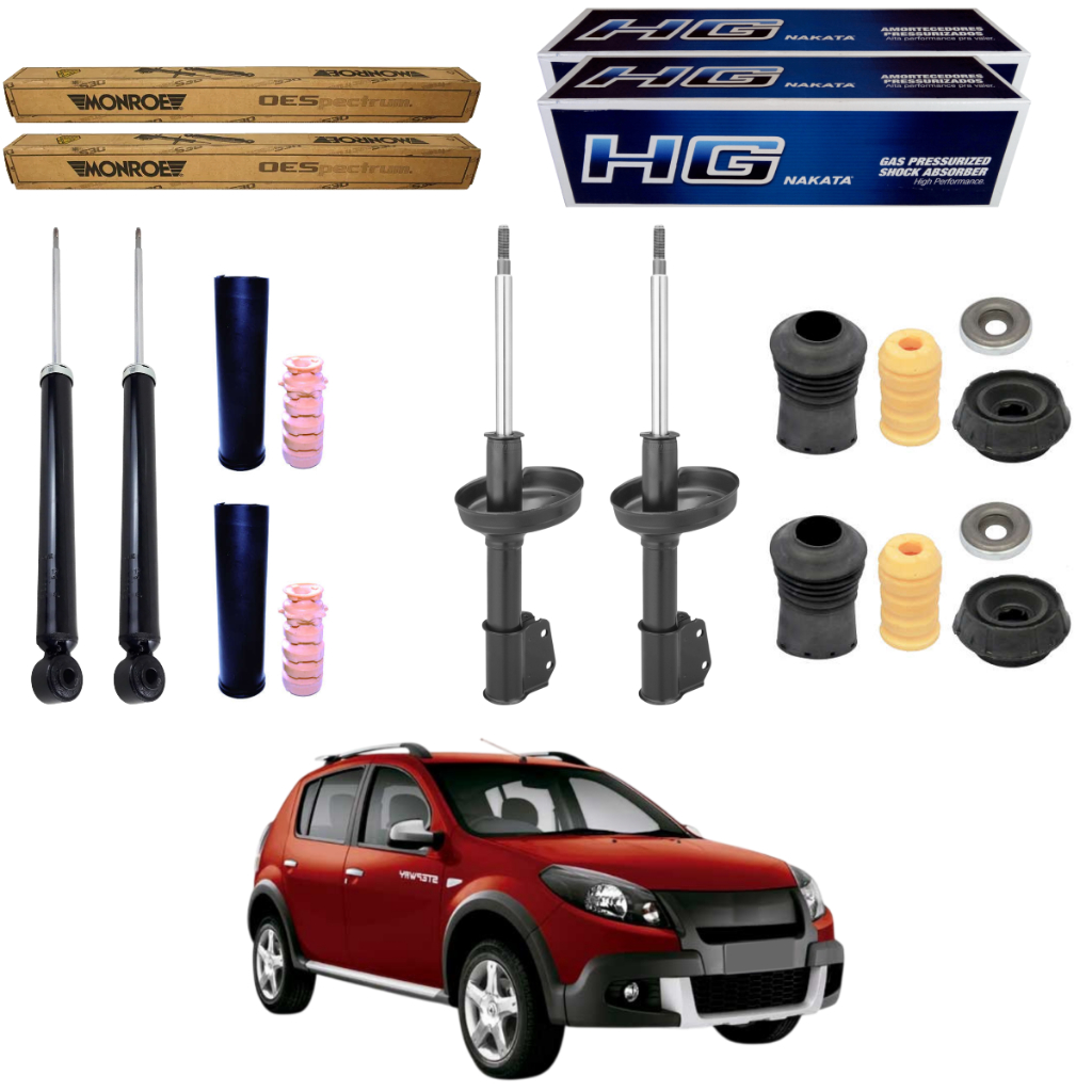 KIT 4 AMORTECEDOR SANDERO STEPWAY 2008 A 2014 NAKATA MONROE + KIT