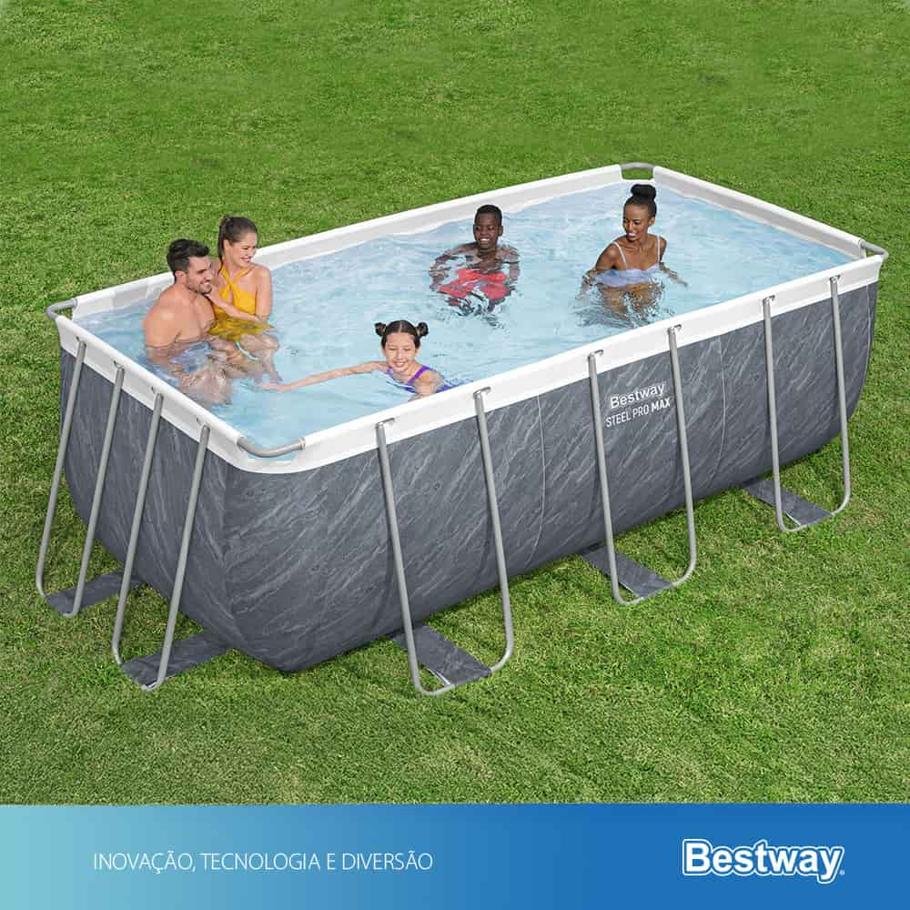 Detalhes do Piscina Estrutural Retangular Deluxe 8124 Litros + Bomba Filtrante + Escada Bestway