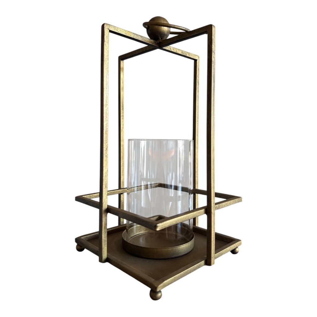 Castiçal Candelabro De Metal E Vidro Dourado