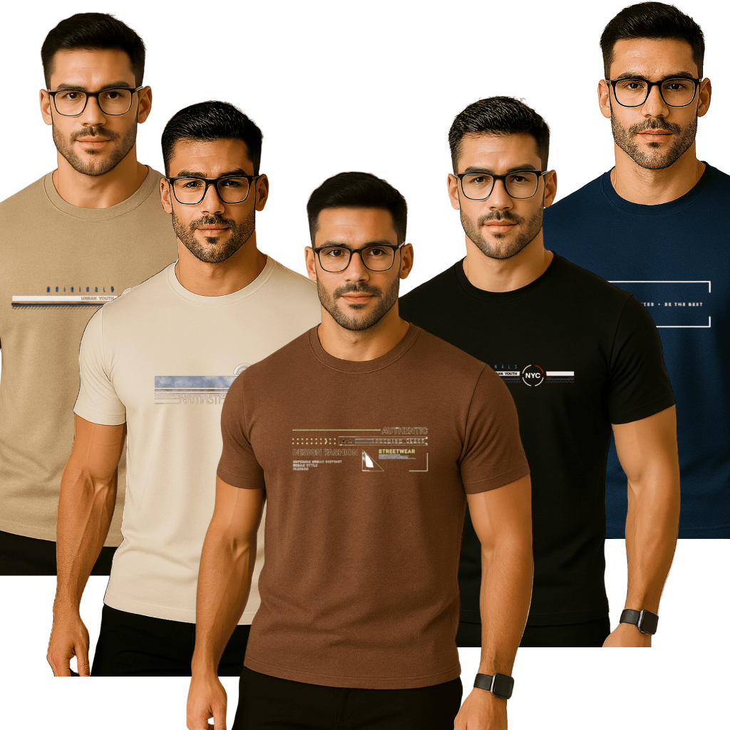 Kit 5 Camiseta Masculina Básica Estampada Algodão Fio 30.1 DTF Casual Academia Dia a Dia Confortável Tradicional