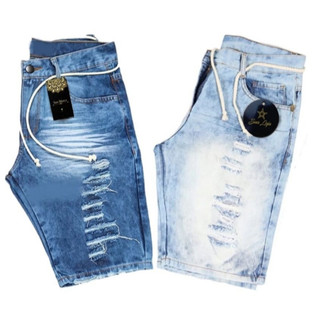 Kit 2 Bermuda Jeans Masculina Rasgada Shorts Destroyed short Moda Verão Premium