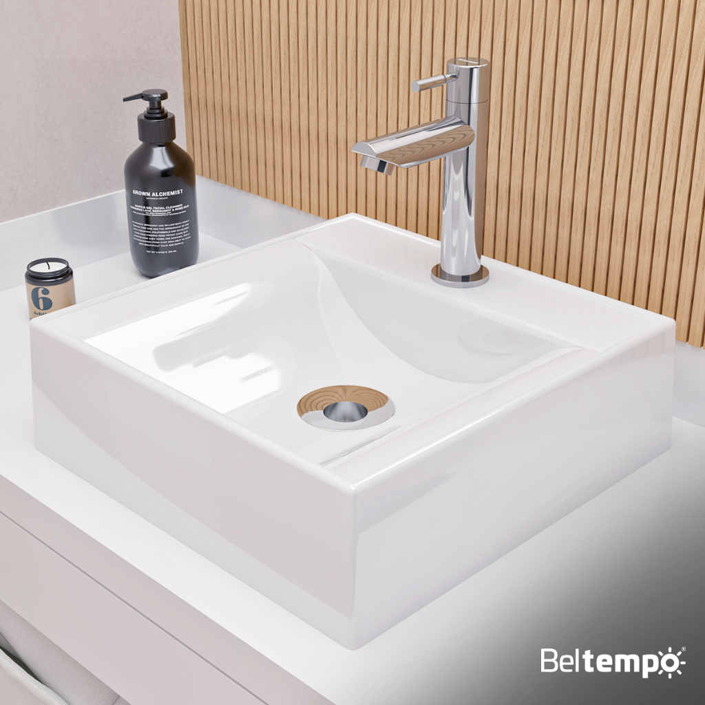 Cuba Pia de Apoio Sobrepor Quadrada 34x34 Branca Banheiro Lavabo Beltempo BT-3490 em Oferta na Shopee
