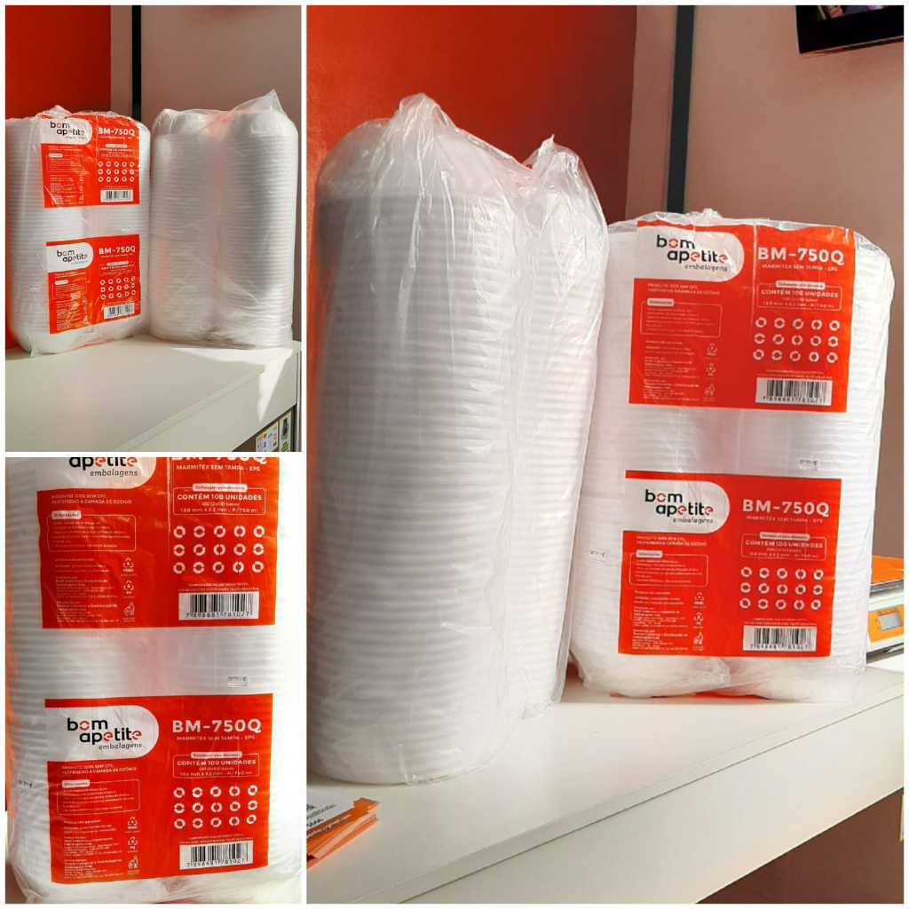 MARMITEX C/TAMPA   BM 750 Q - BOM APETITE - 100 UN.  EMBALAGEM P/ALIMENTO DE ISOPOR