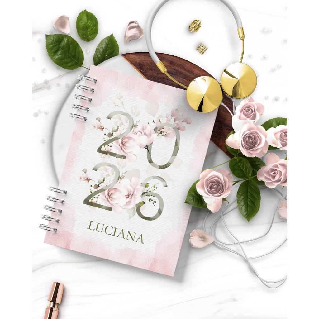 Agenda 2026 Rosa Floral Delicado Organização Estudos Organização Planejamento Estudo Trabalho