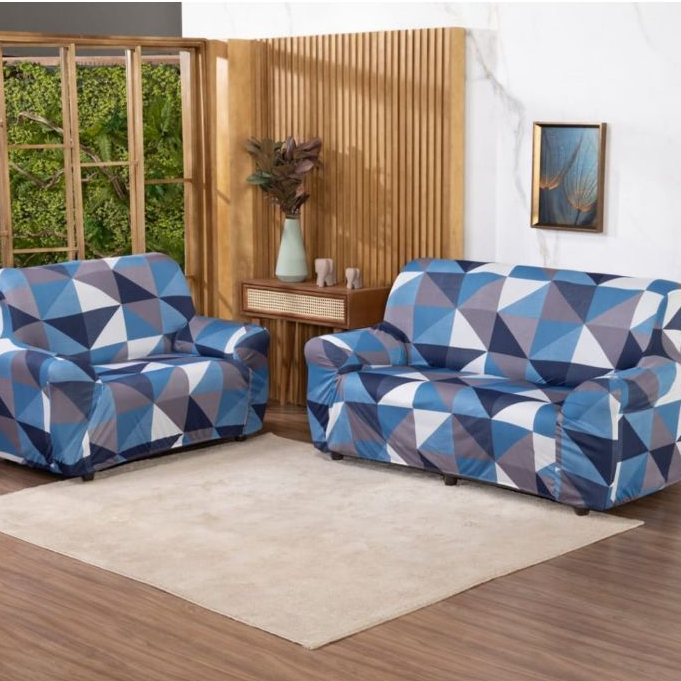 Jogo de capa para sofá de  3 e 2 Lugares Coladinha Estampada