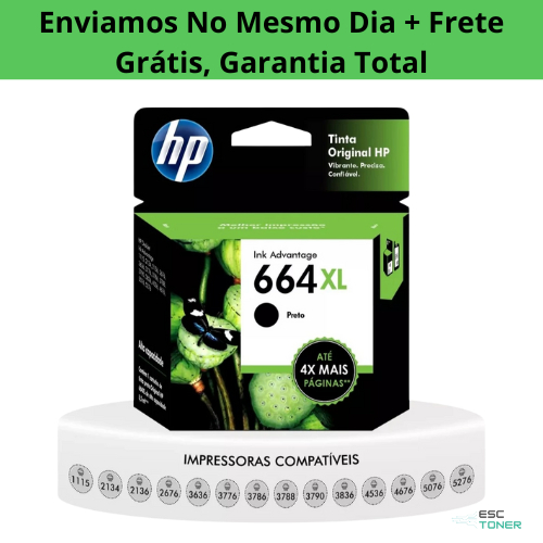 Cartucho 664XL Preto Original (F6V31AB) - 2136, 2676, 3636,3776, 5076, 5276 em Oferta na Shopee