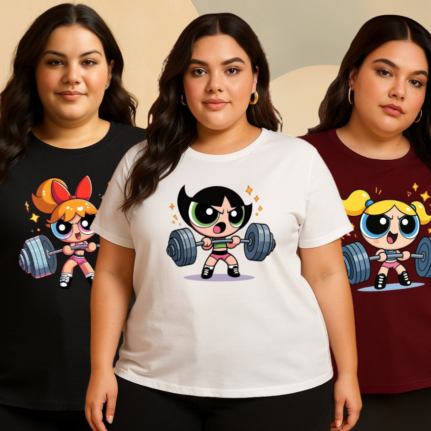 Kit 3 Camisetas Super Poderosas Plus Size Estampada Moda