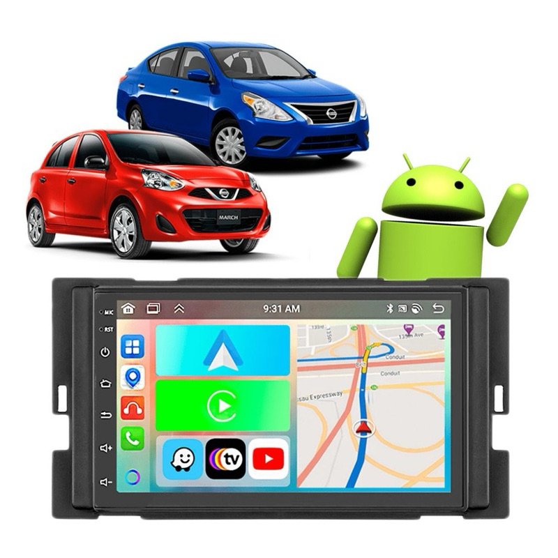 Multimídia Android CarPlay GPS WiFi Nissan March Versa 2014 2015 2016 2017 2018 2019 + Moldura + Camera de ré