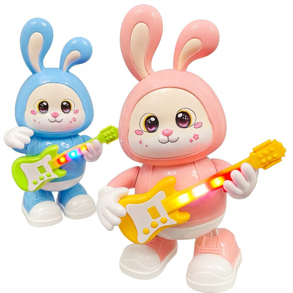 Coelho Guitarrista Dançante  com Som e Luz Brinquedo Crianças infantil robo