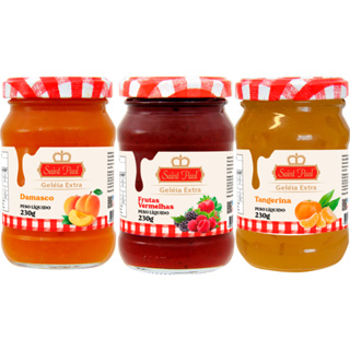 Kit Geleias de Frutas Pote de Vidro 230g - Frutas vermelhas, Tangerina e Damasco - Saint Paul em Oferta na Shopee