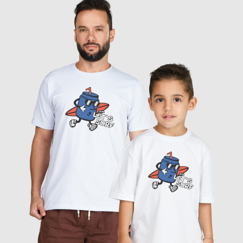 Camiseta Infantil Menino Estampada Let`s Surf Masculina Pai e Filho Casual Infantil e Juvenil