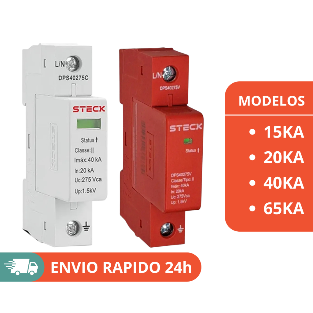 Protetor de Surto DPS 15kA / 20kA / 40kA / 65kA – 275V – STECK