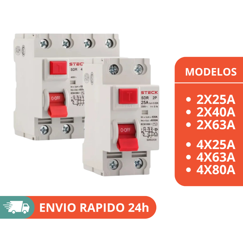 Interruptor Diferencial Residual IDR 2x25A / 2x40A /  2x63A / 4x25A / 4x63A / 4x80A – STECK
