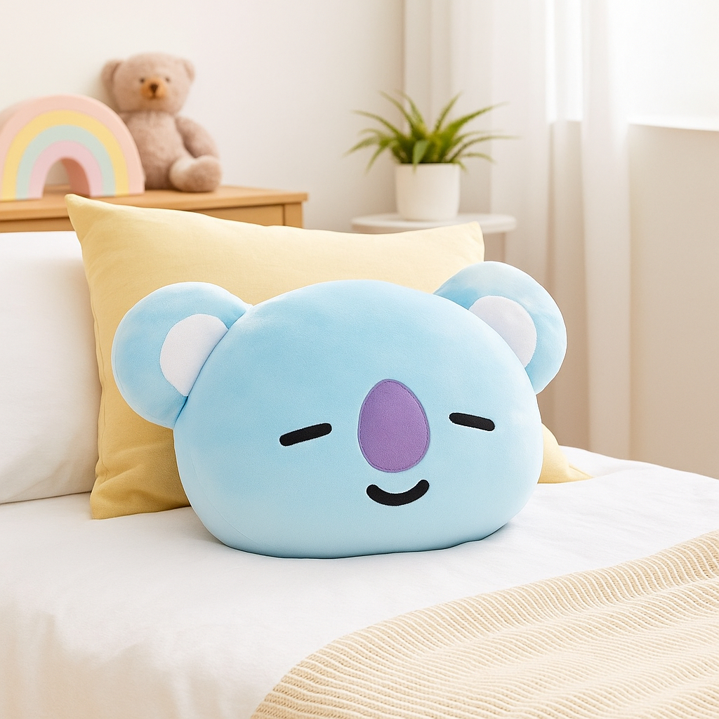 Manta Almofada Infantil Personagens BT21 - Azul Claro Cobertor Travesseiro