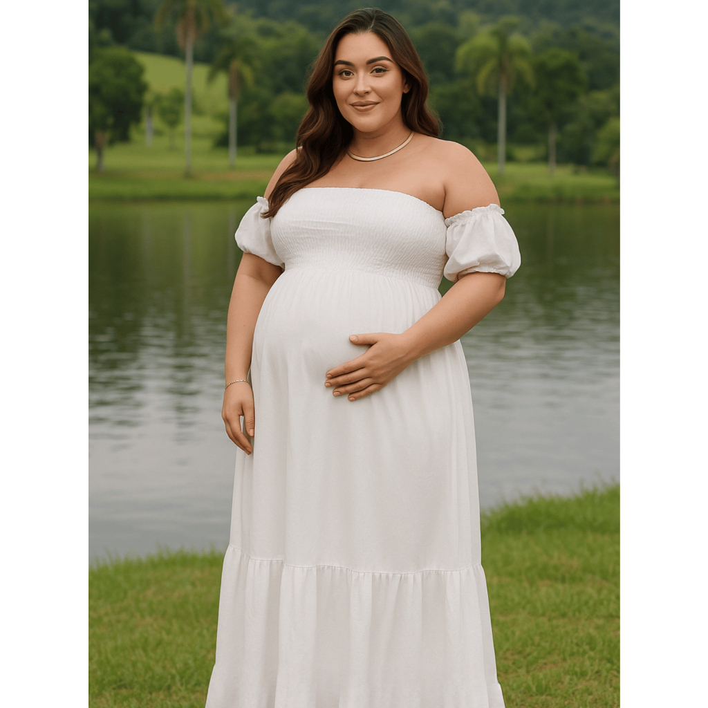 Vestido Para Grávida Ombro a Ombro Ciganinha Fácil Para Amamentação Confortável Roupas Para Gestante