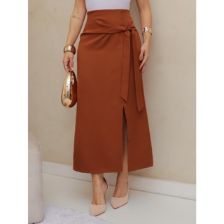 Frenchy Saia Envolvente Casual Feminina de Cor Sólida com Cordão, Primavera/Verão/M5509 em Oferta na Shopee