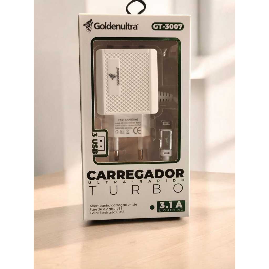 Kit 20 pcs Carregador Celular Rápido 3.1a Cabo V8/iPhone/TipoC Com 3 USB