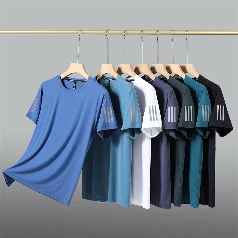 Camiseta Masculina De Seda Gelada Estampada – Slim Fit , Estilo Esportivo Verão Essencial ref 2358